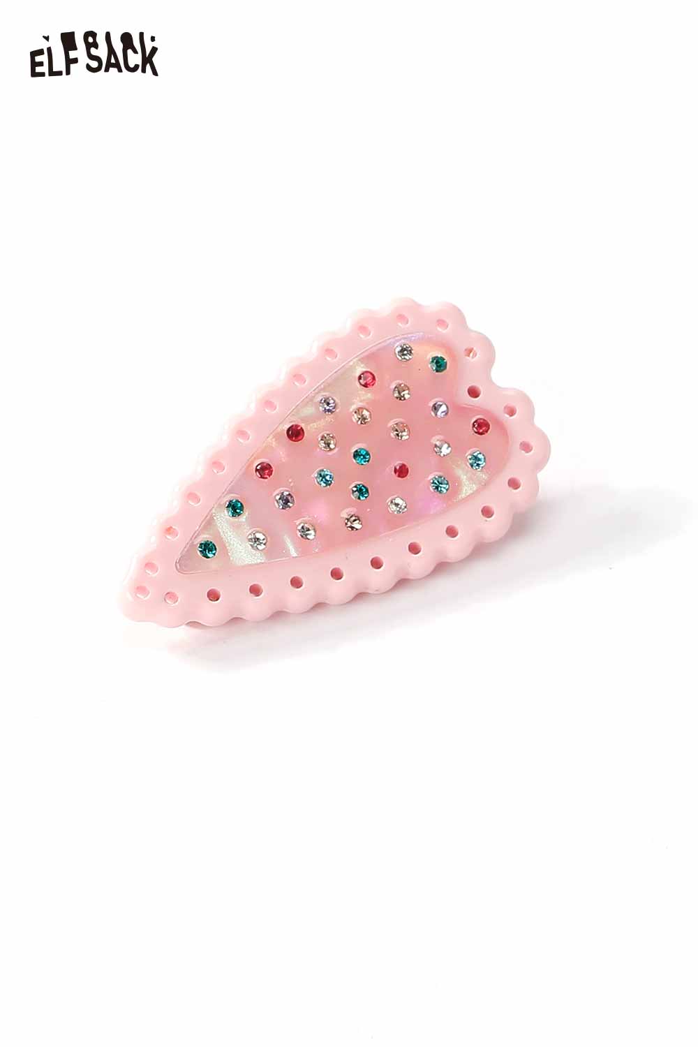 ELFSACK pink scalloped acrylic crystal embellished heart hairpin with multicolor rhinestones for styling