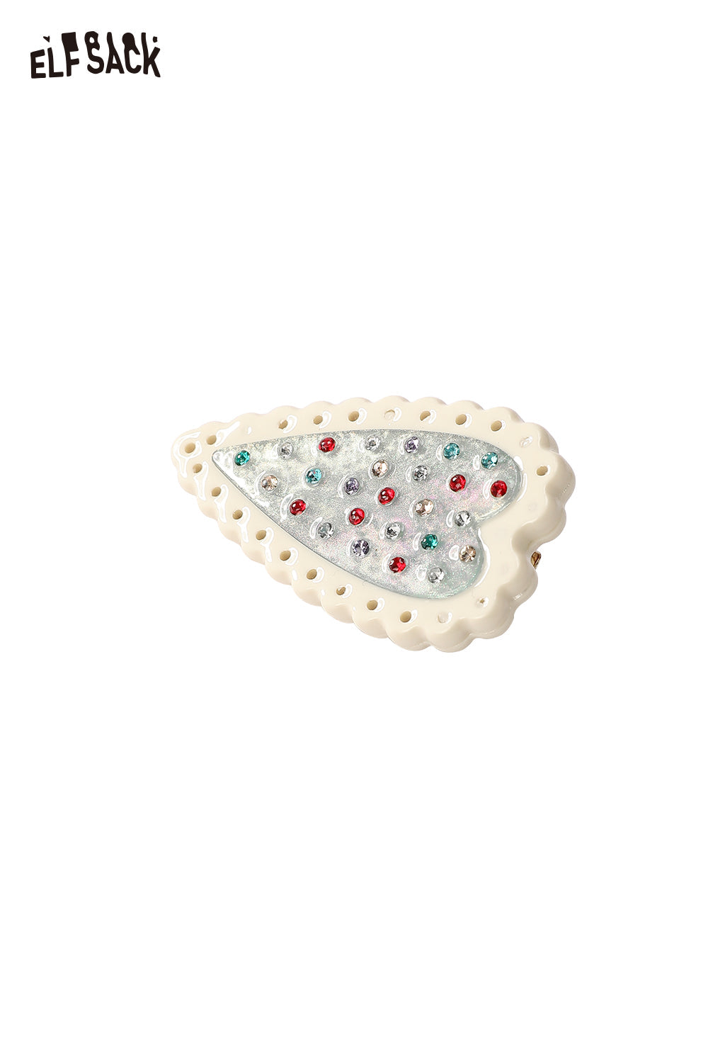 ELFSACK cream scalloped hair clip with multicolored gems crystal embellished heart hairpin for women