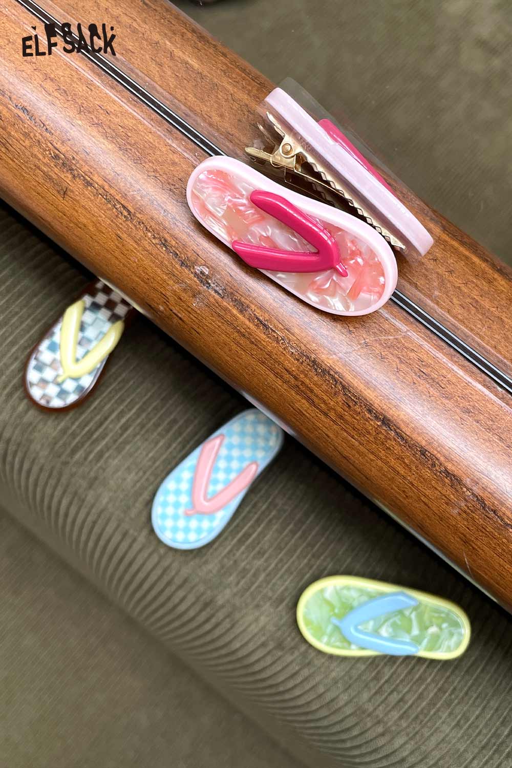 ELFSACK korean cute hair clip set of pastel flip flop shaped resin clips for girls summer accessory