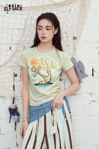 ELFSACK Anchor Print Fitted Cropped Baby Tee