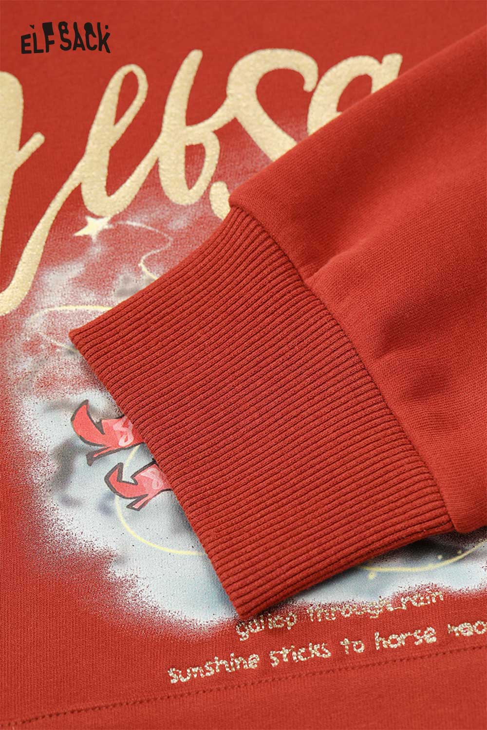 ELFSACK animal cartoon hooded sweatshirt in red with unique graphics and comfortable fit