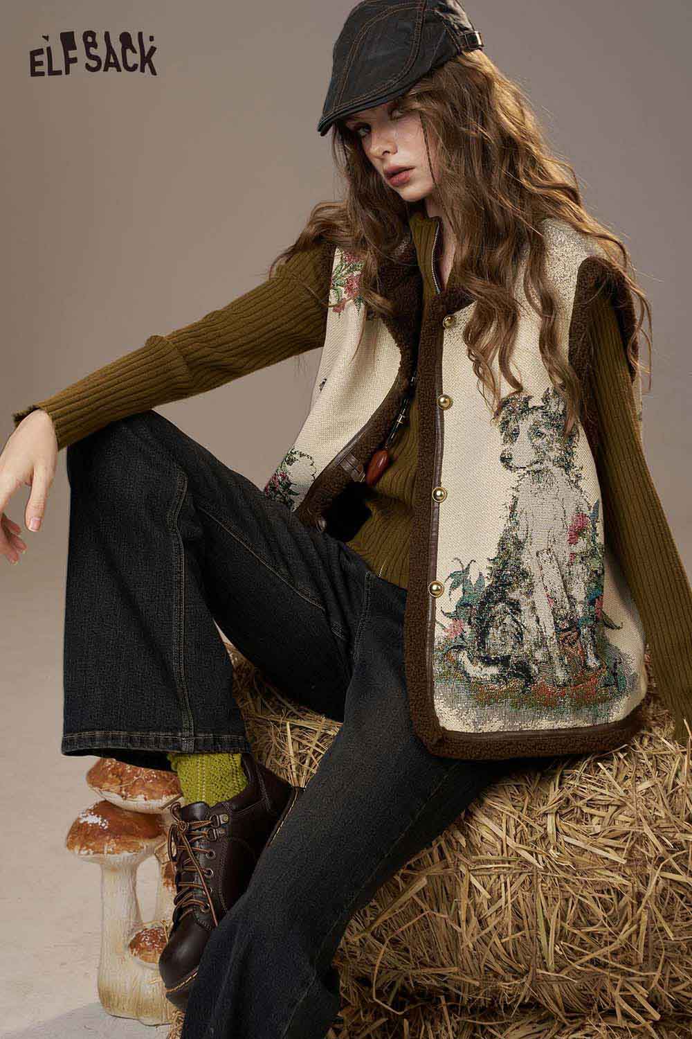 ELFSACK animal embroidery knit vest featuring a unique design with a cozy fit for stylish layering
