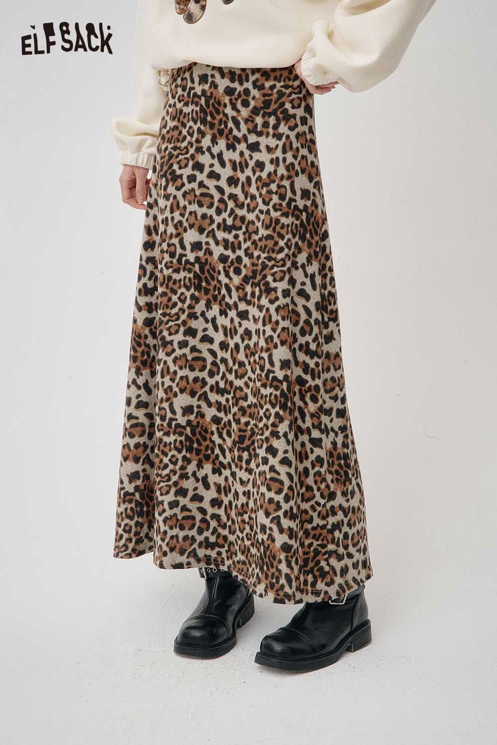ELFSACK animal print maxi skirt featuring a stylish leopard pattern for trendy outfits