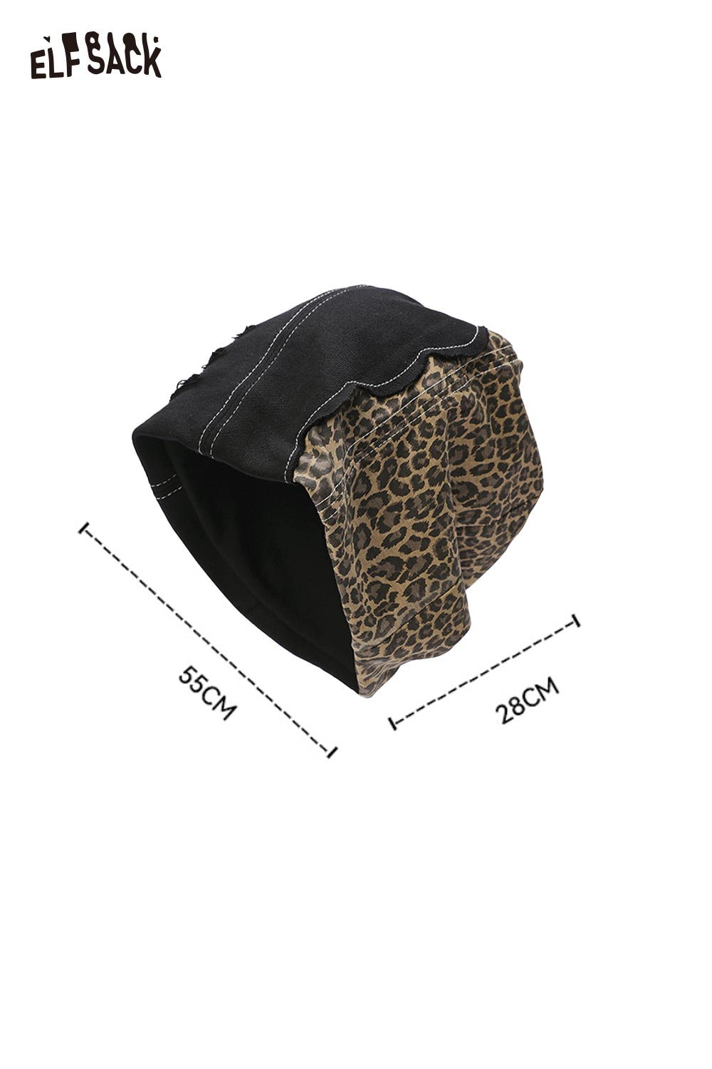 ELFSACK animal print slouchy beanie with a stylish black and leopard design