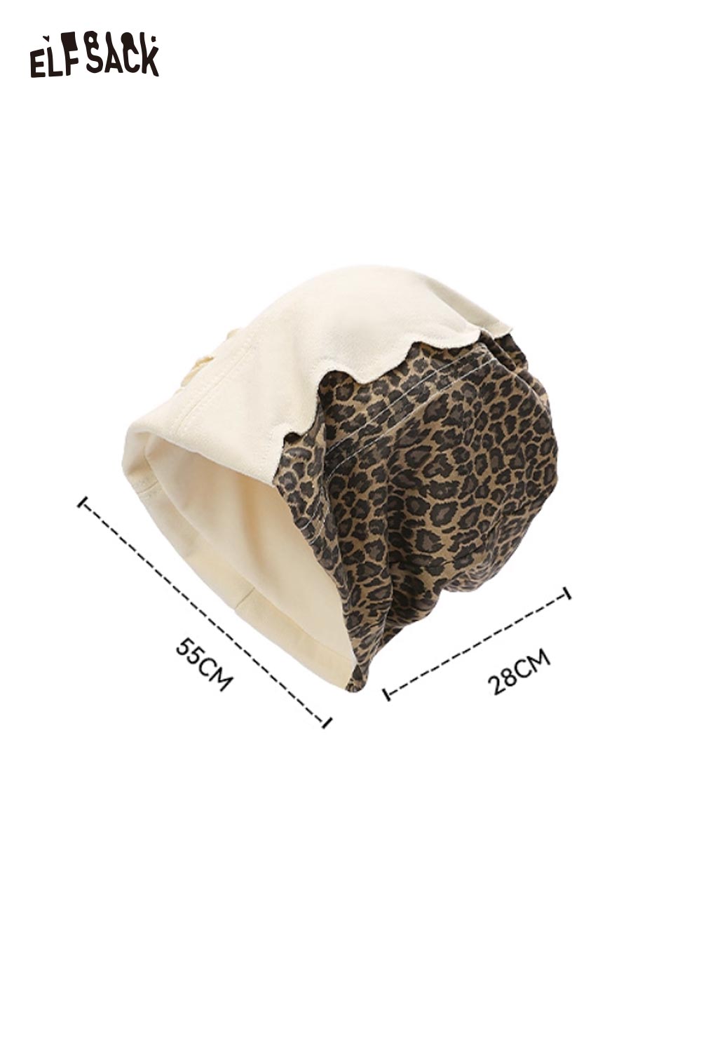 ELFSACK animal print slouchy beanie in beige and brown for stylish winter wear