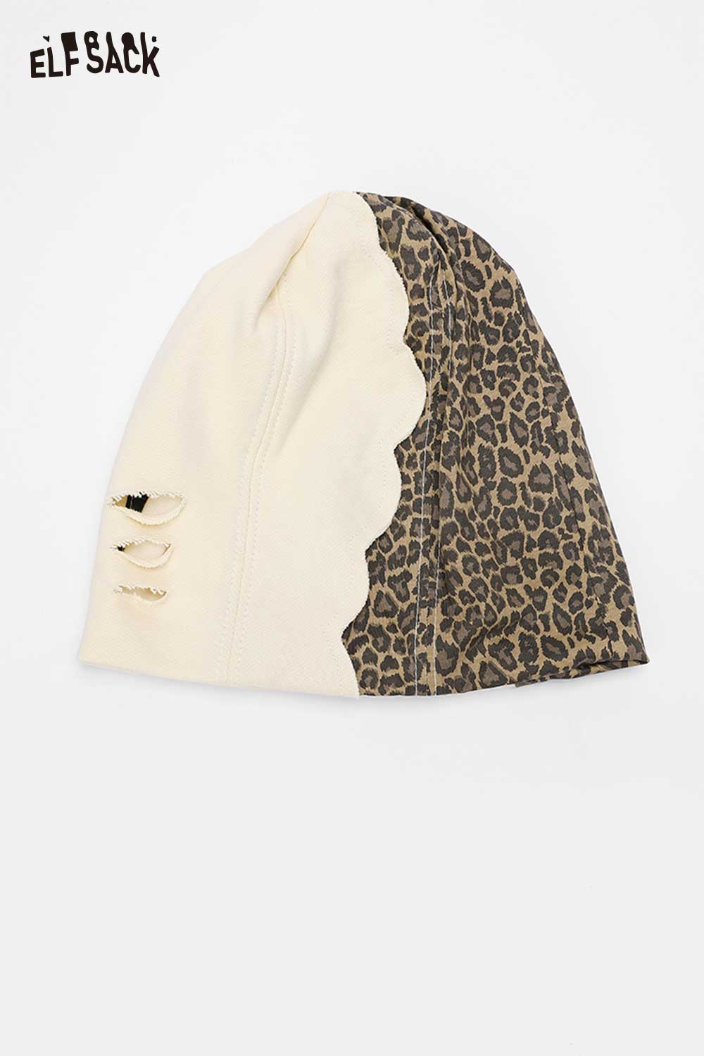 ELFSACK animal print slouchy beanie with a stylish leopard design and scalloped edge