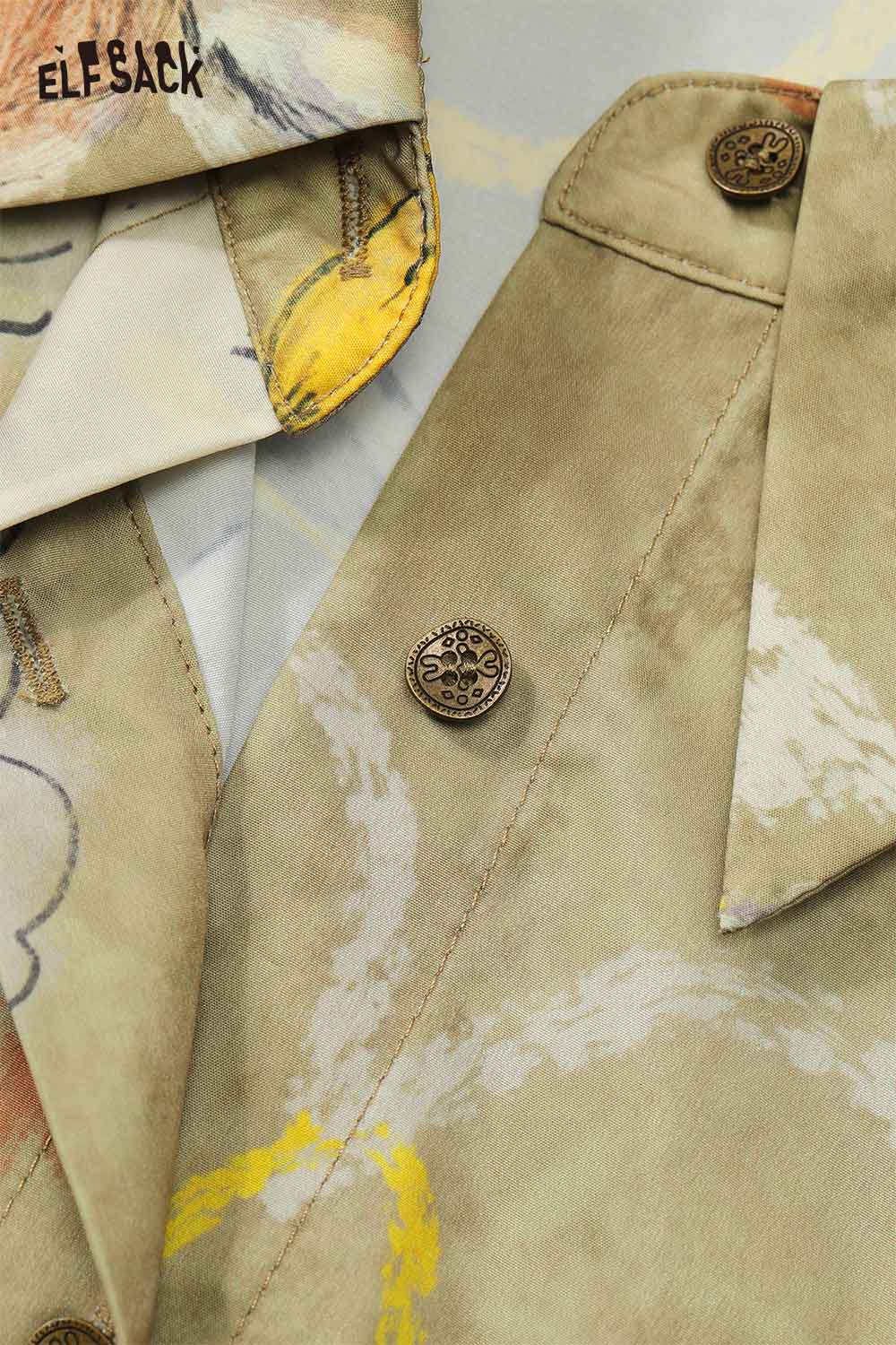 ELFSACK art print relaxed shirt for women featuring stylish buttons and colorful design details