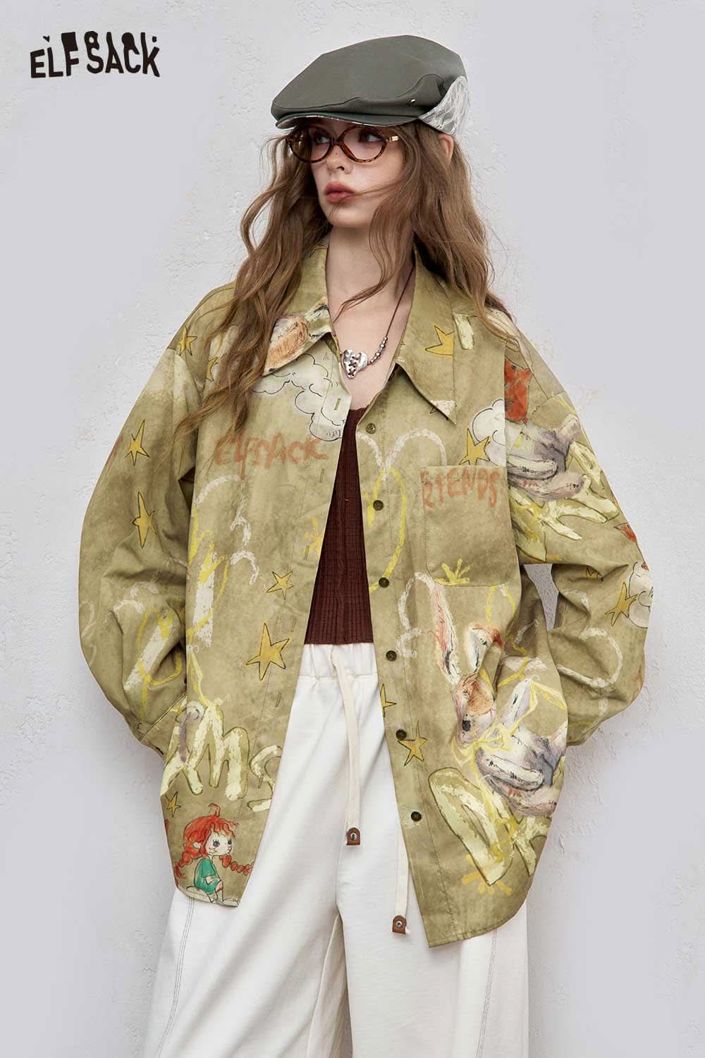 ELFSACK art print relaxed shirt for women featuring playful designs and a comfortable fit