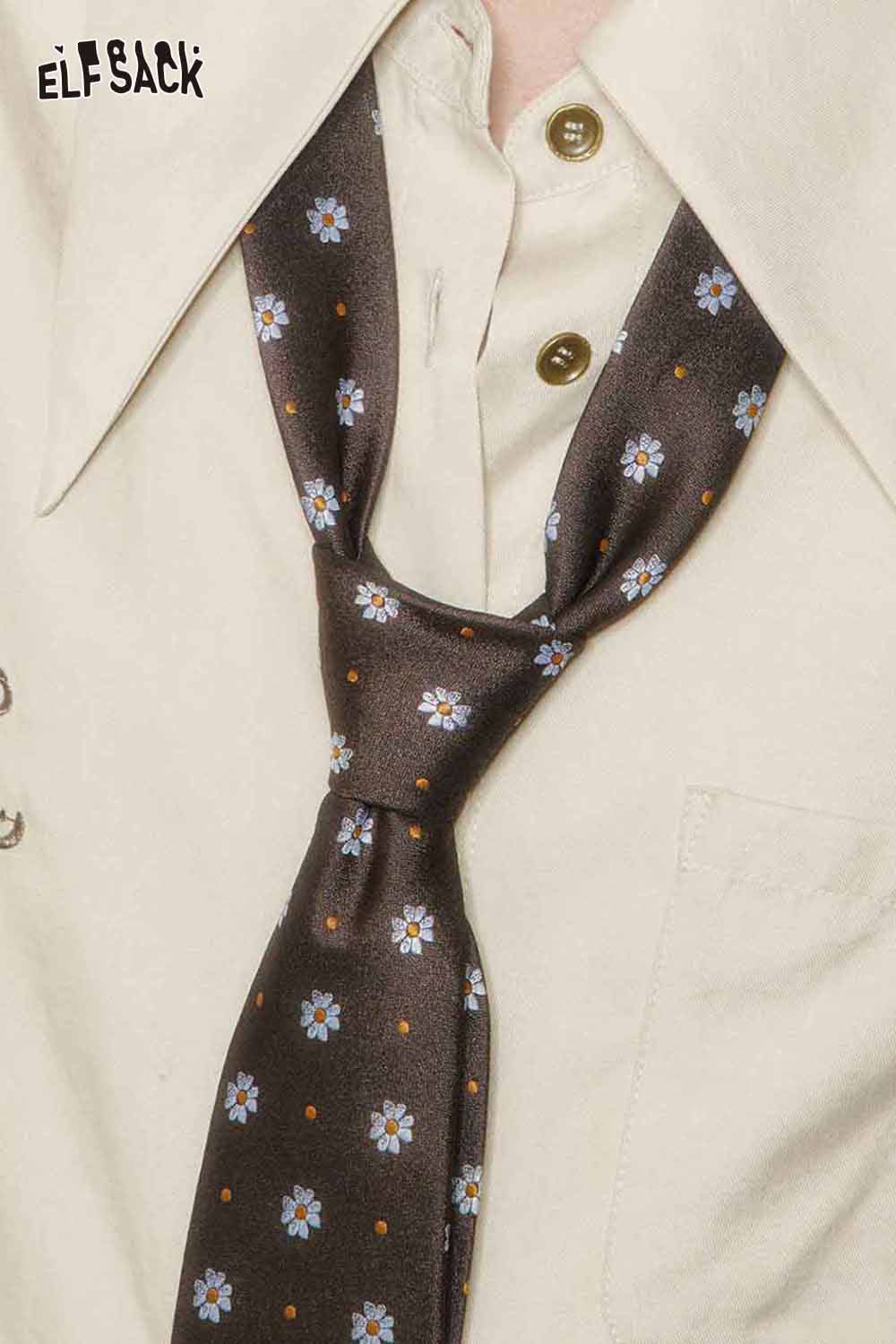 ELFSACK artistic embroidery oversized shirt featuring a stylish tie with floral patterns