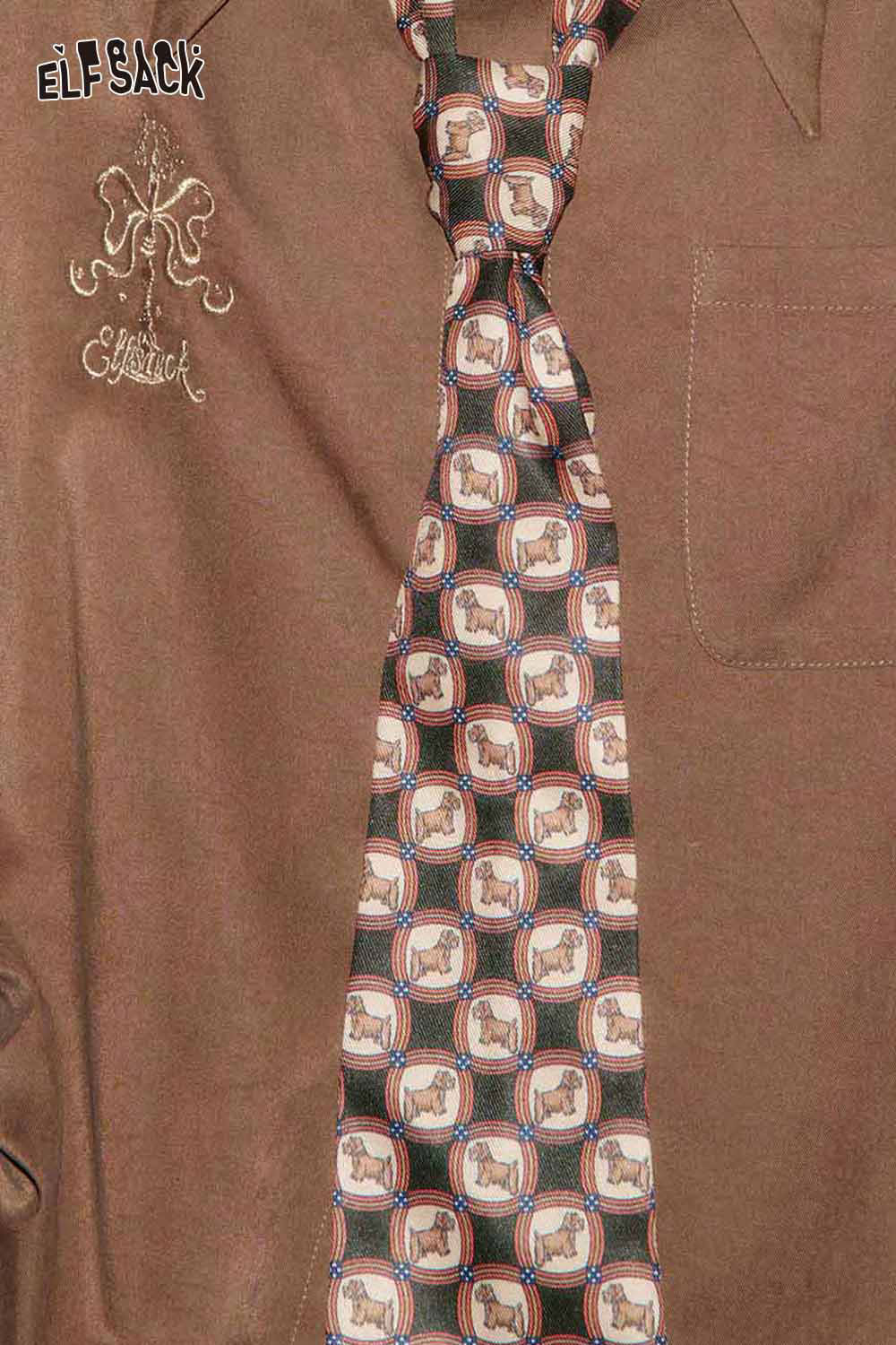 ELFSACK artistic embroidery oversized shirt with a unique tie design for a stylish look