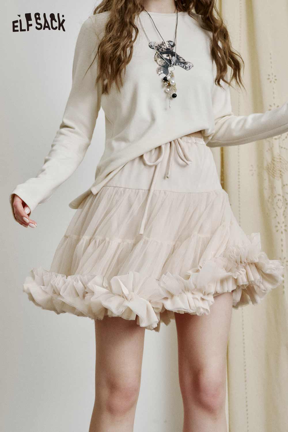 ELFSACK ballerina style tulle skirt with ruffled hem and drawstring waist for a playful look