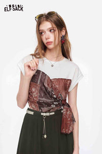 ELFSACK Bandana Patchwork Fake Two-Piece Tee