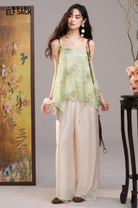 Beaded Halter Asymmetrical Print Top