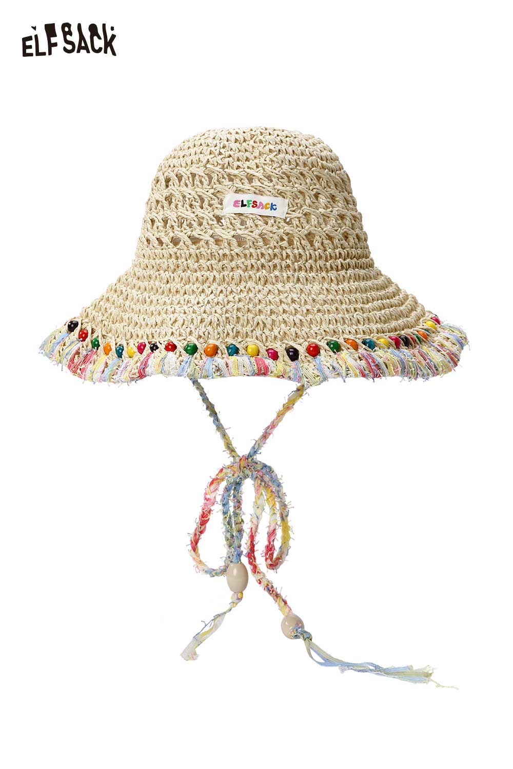 ELFSACK Beaded Tassel Crochet Straw Sun Hat