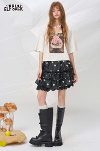 Black White Polka Dot Tiered Skirt