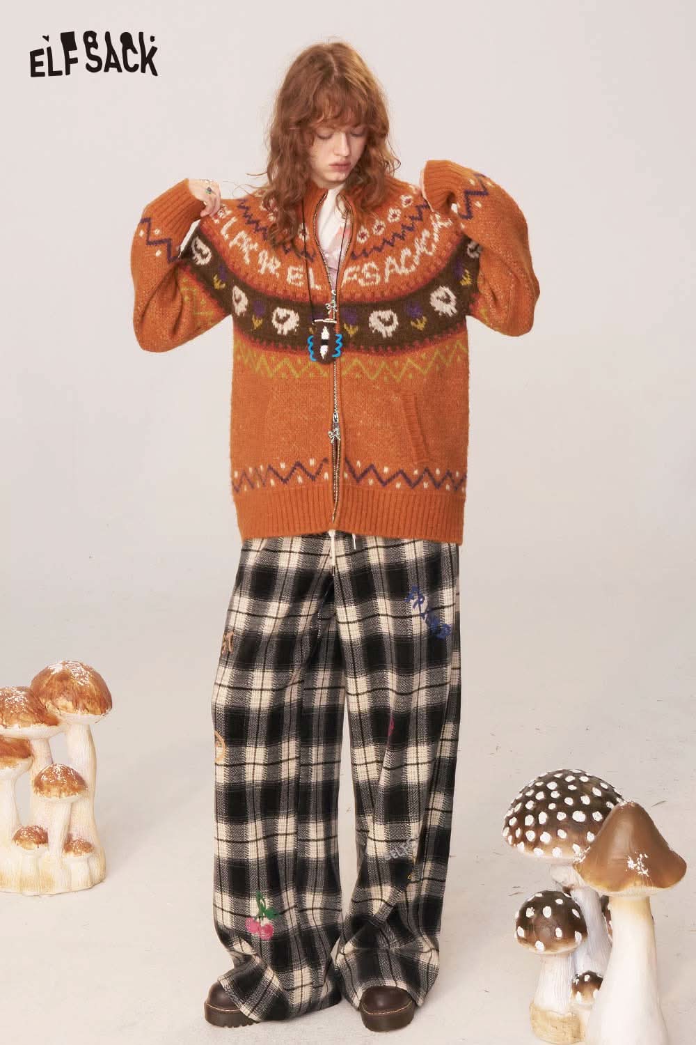 ELFSACK bohemian color block cardigan designed with a unique pattern for a stylish, casual look