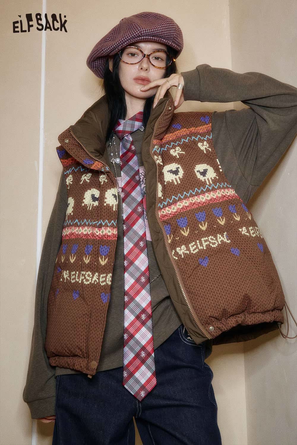 ELFSACK Bohemian Floral Reversible Vest featuring colorful patterns for a stylish look.