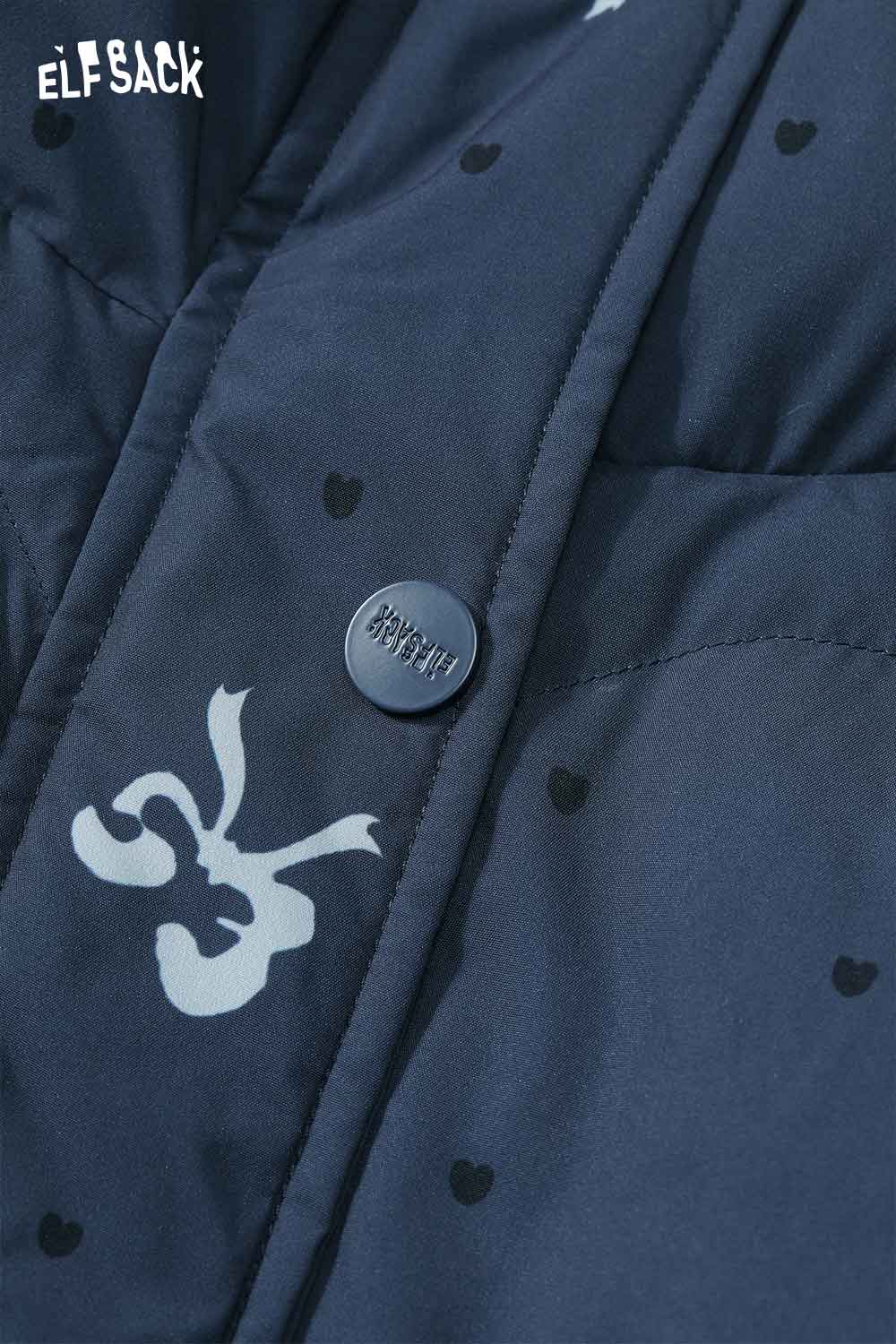 ELFSACK Bohemian Floral Reversible Vest in Navy with Heart Patterns and Button Closure