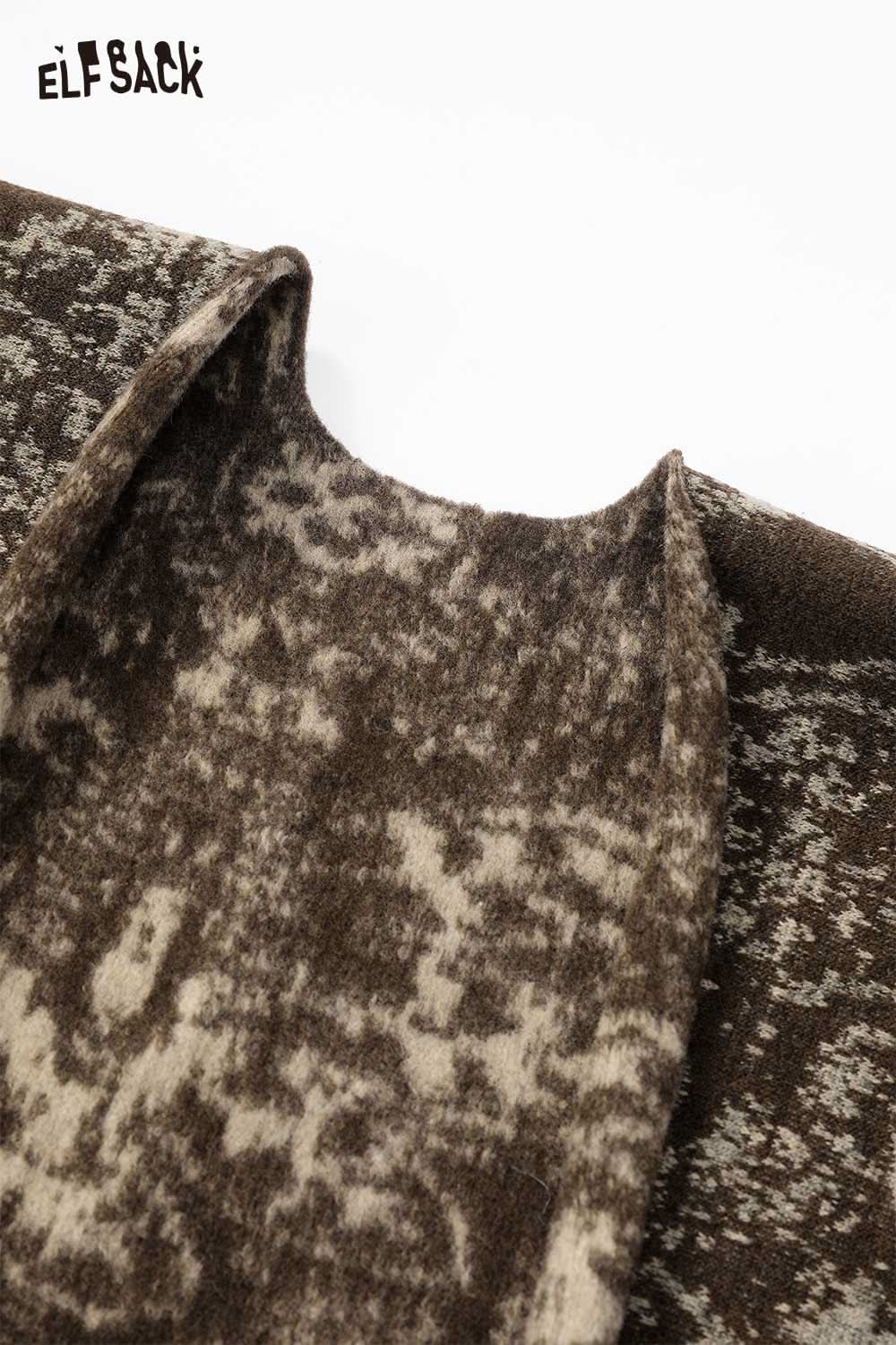ELFSACK bohemian knit shawl with fringe in brown and tan for stylish layering