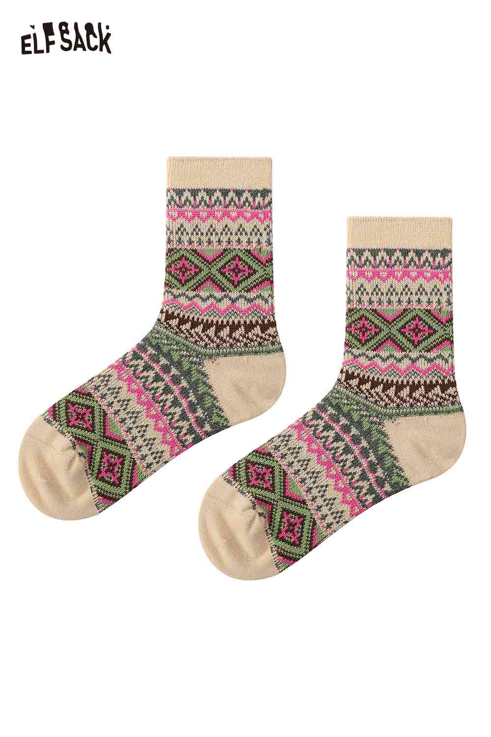 ELFSACK Bohemian stripe socks for women with colorful geometric patterns and comfortable fit