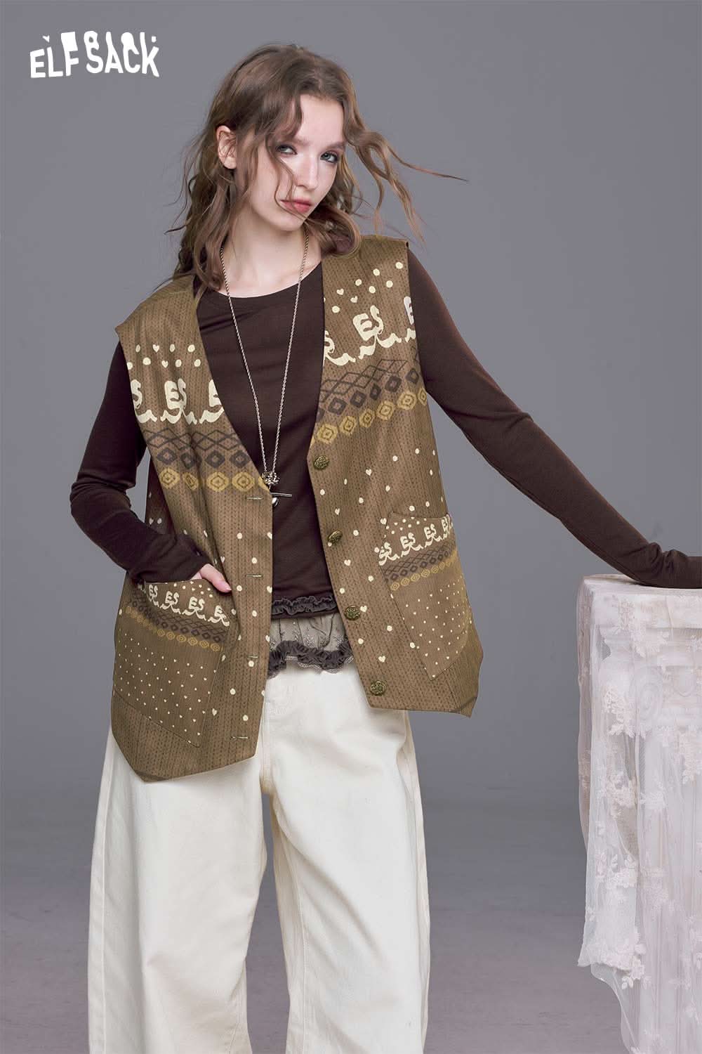 ELFSACK bohemian suede vest for women with intricate patterns and a relaxed fit