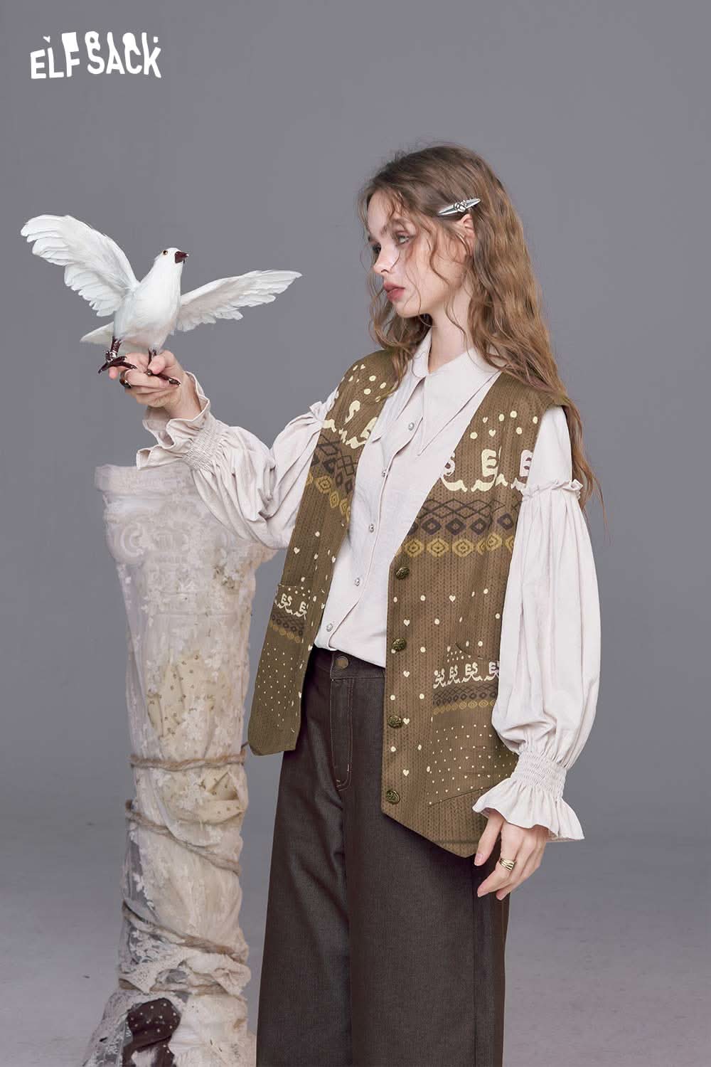 ELFSACK bohemian suede vest for women with unique earthy patterns and a stylish fit
