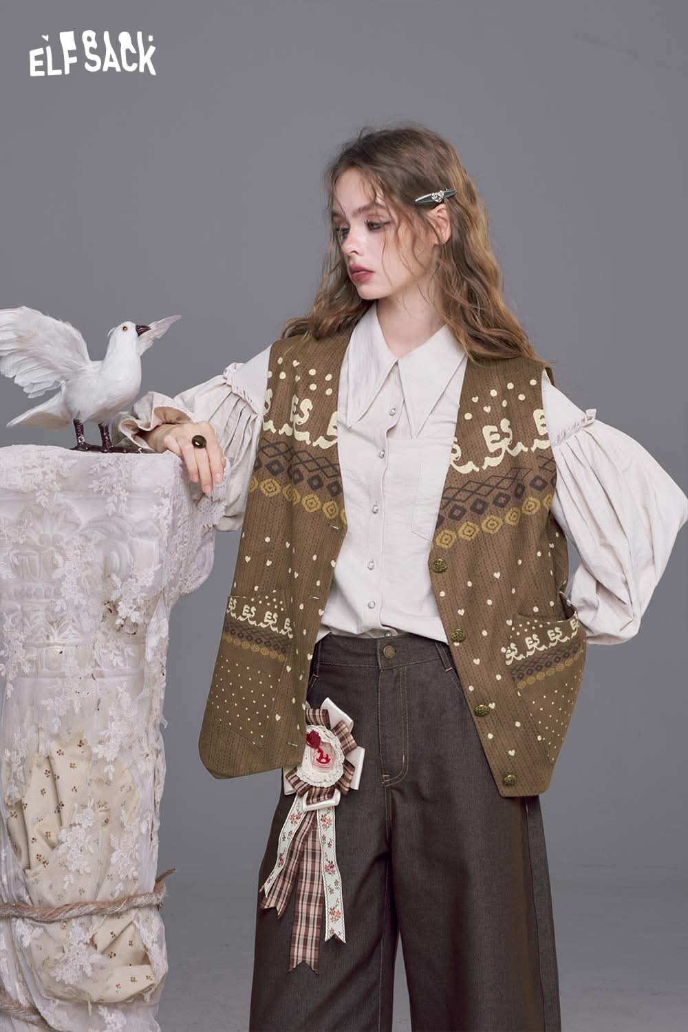 ELFSACK bohemian suede vest for women with artistic designs and unique embellishments