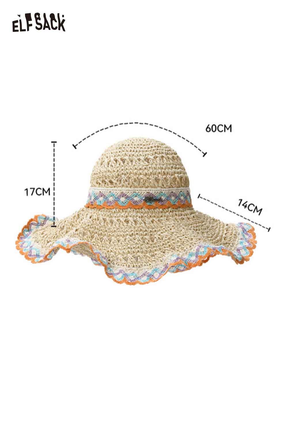 ELFSACK Bohemian Trimmed Crochet Straw Sun Hat