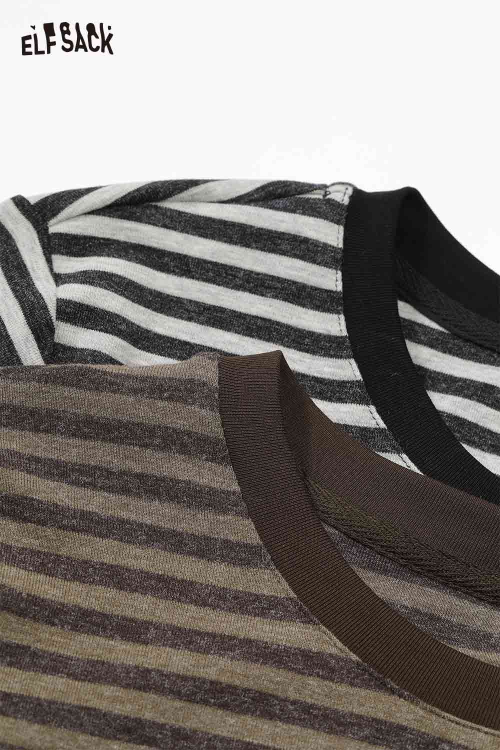 ELFSACK breathable cotton blend striped dress set featuring two stylish striped tops