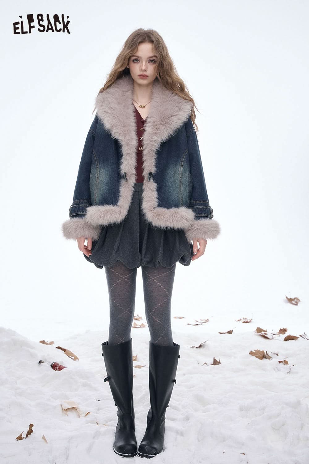 ELFSACK stylish outfit featuring breathable mesh leggings for women with a chic fur jacket