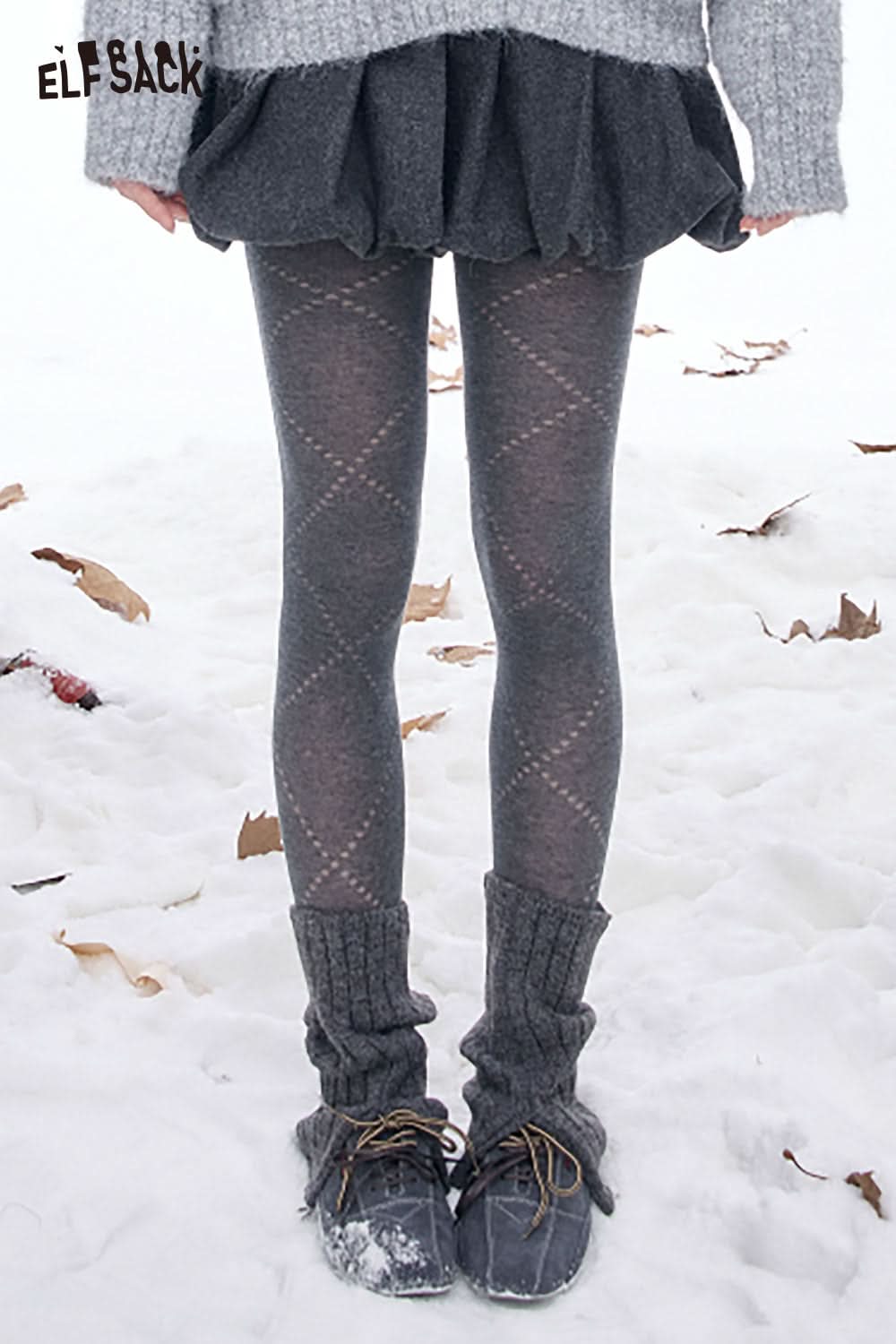ELFSACK breathable mesh leggings for women with stylish diamond pattern, perfect for winter layering