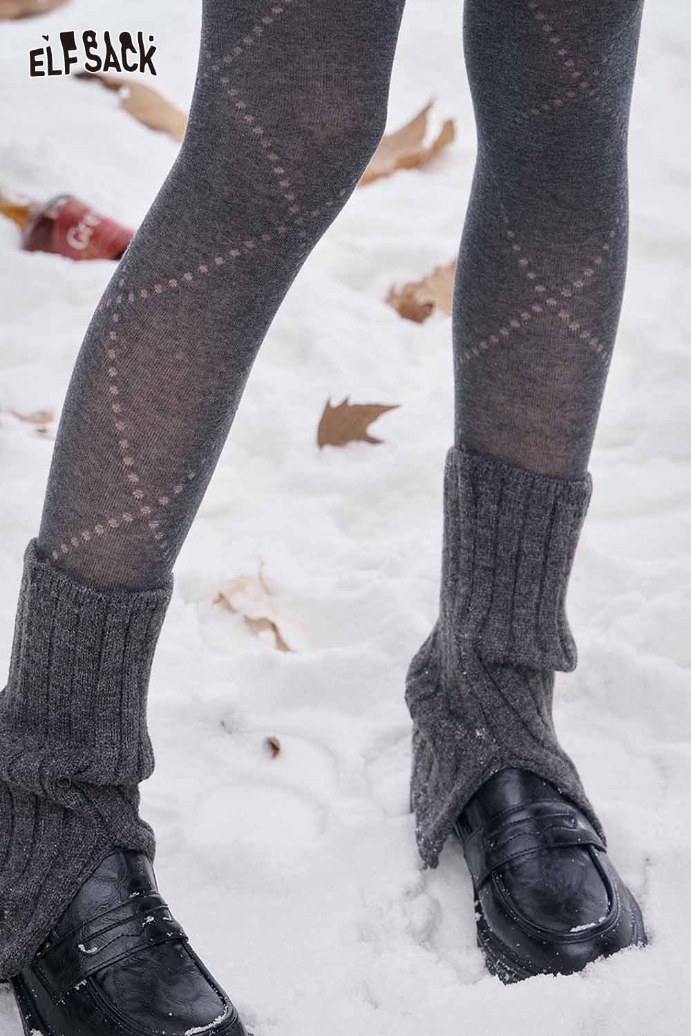 ELFSACK breathable mesh leggings for women in dark gray with stylish ribbed cuffs