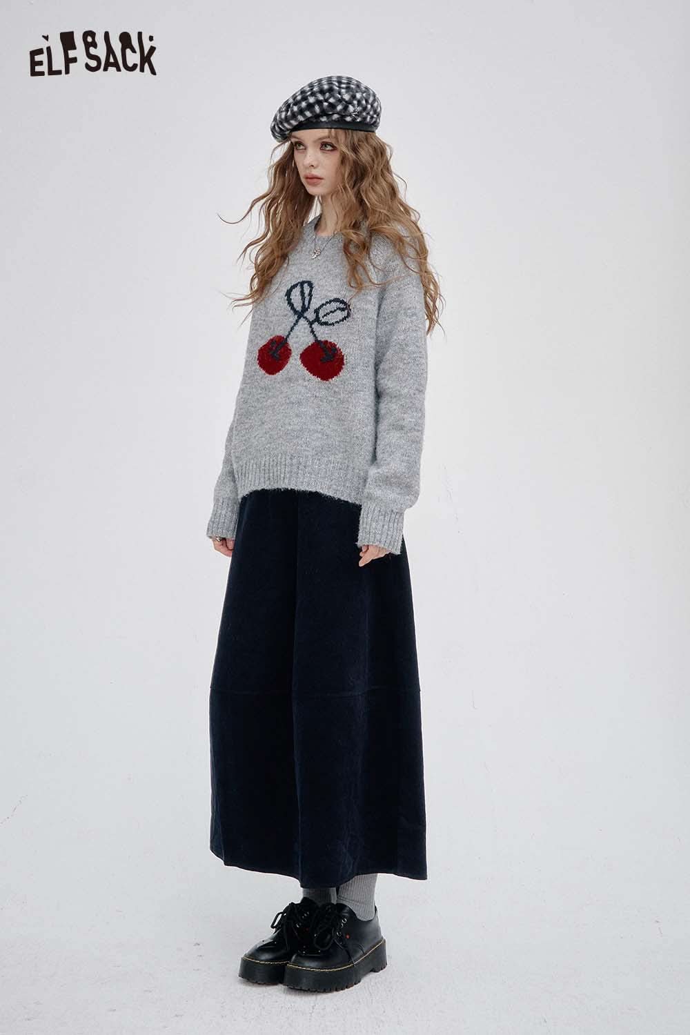 ELFSACK breathable midi skirt for women paired with a cozy sweater and stylish hat