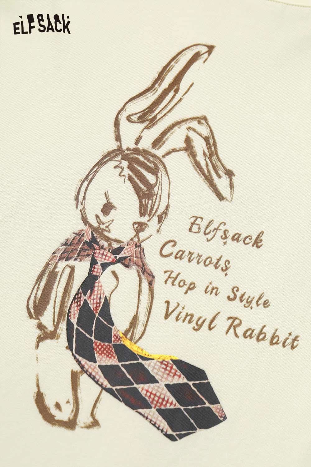 ELFSACK bunny graphic tee for women featuring a playful rabbit design with a tie