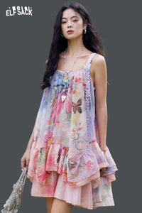 Butterfly Lace Ruffle Slip Dress