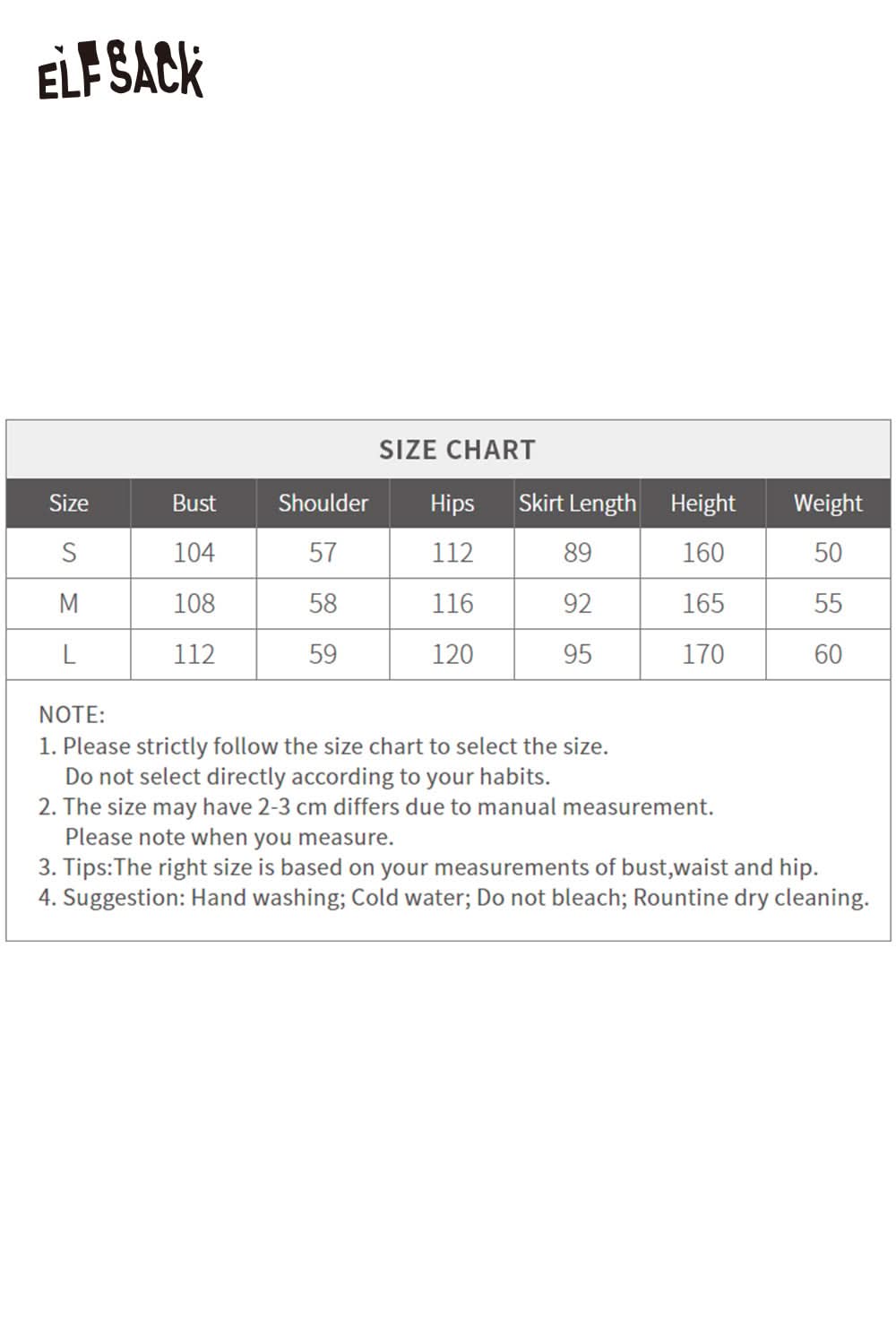 ELFSACK cartoon bear sweater dress size chart for accurate fitting and styling guidance