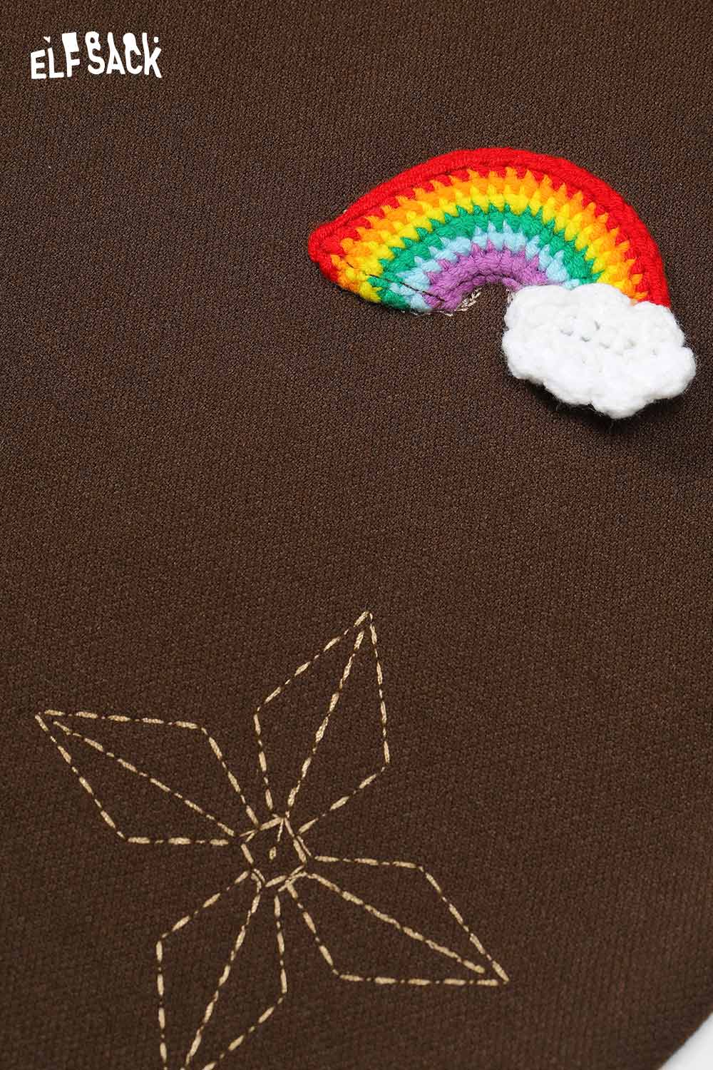 ELFSACK cartoon embroidery sweatpants for women featuring colorful rainbow and flower designs
