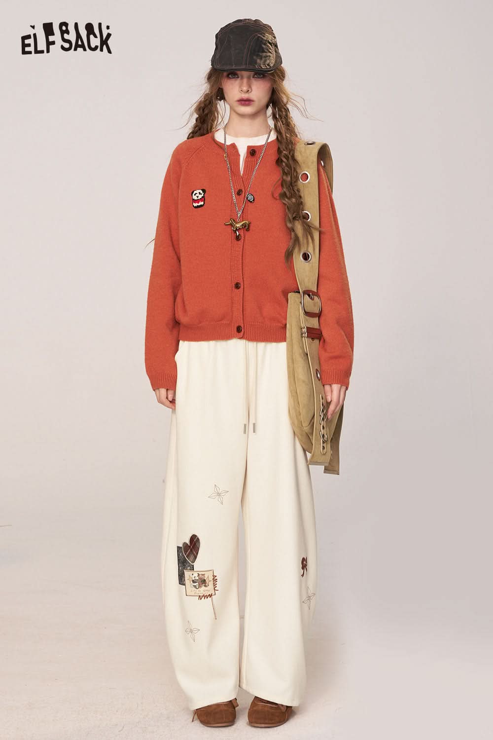 ELFSACK women's cartoon embroidery sweatpants featuring a relaxed fit and fun designs