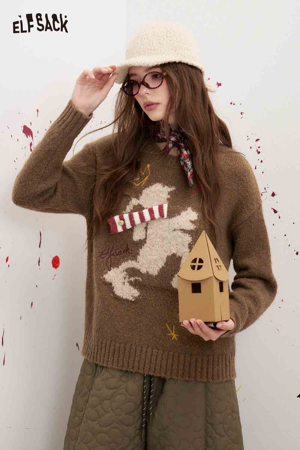 Cartoon Graphic Striped Long Sleeve Sweater