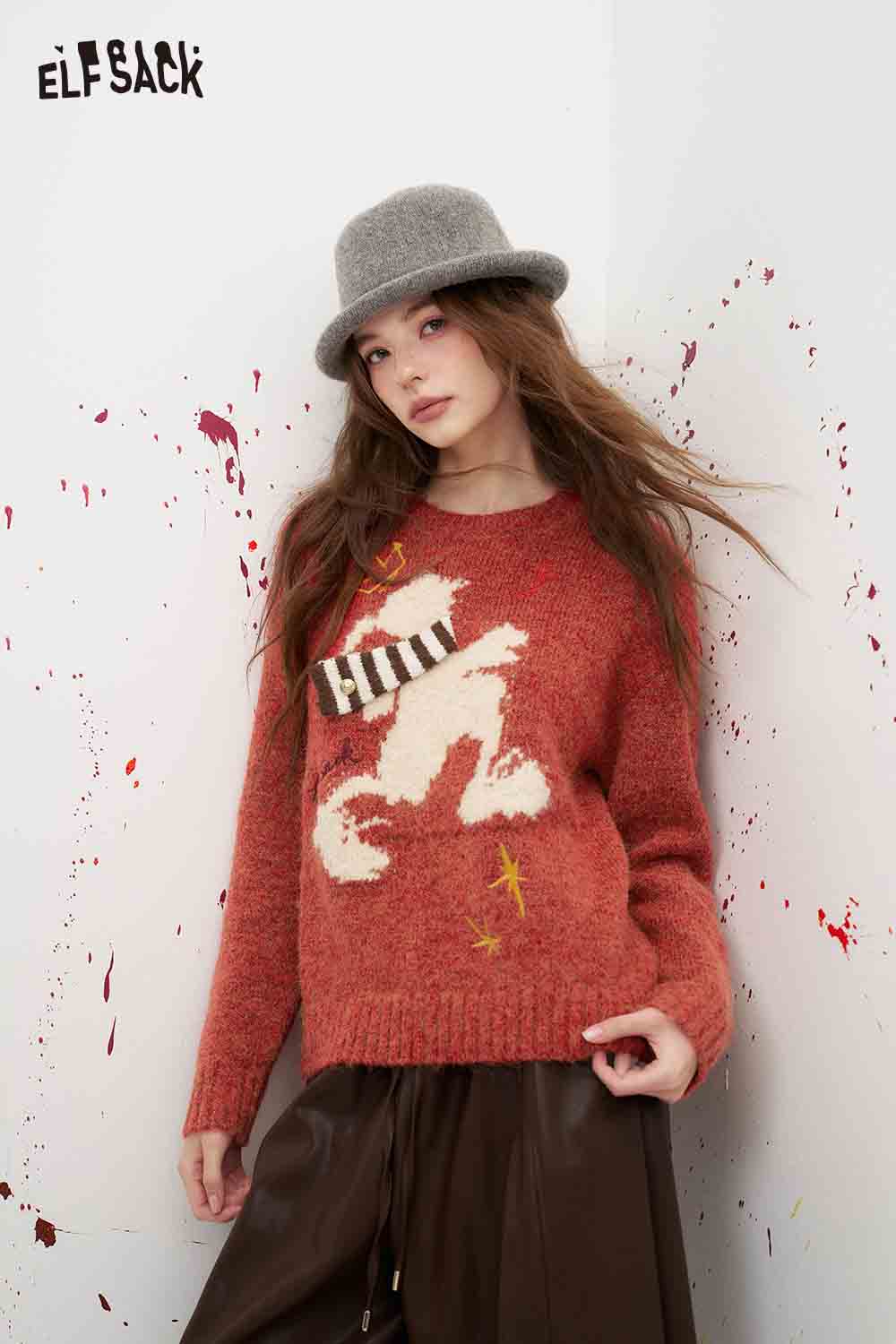 Cartoon Graphic Striped Long Sleeve Sweater