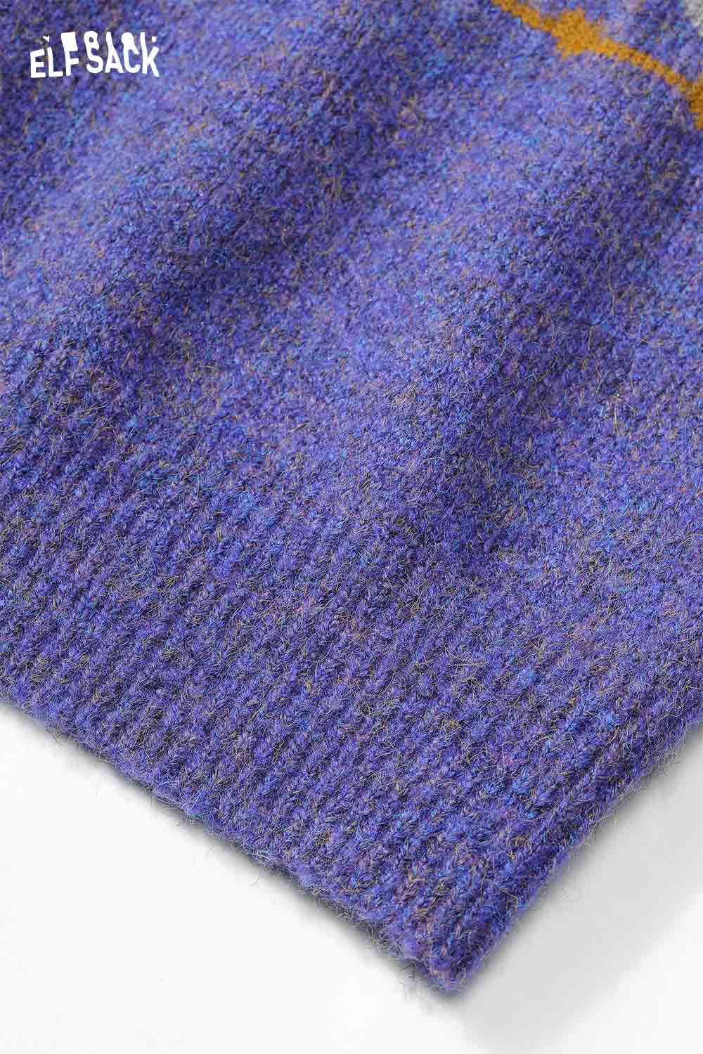ELFSACK cartoon kitten knit cardigan in purple with soft texture and playful design
