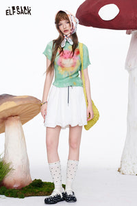 ELFSACK Cartoon Print Half Turtleneck Mint Green Tee