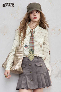 Cartoon Print Pocket Blouse