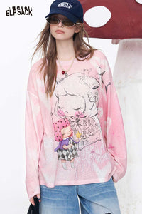 Cartoon Print Sheer Long Sleeve Top