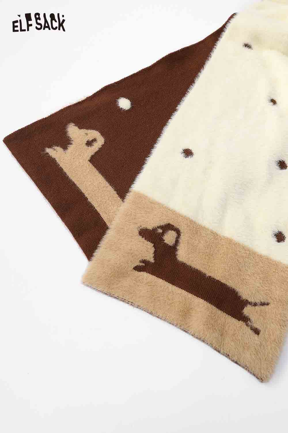 Soft ELFSACK cartoon puppy fleece scarf featuring playful puppy designs and warm colors