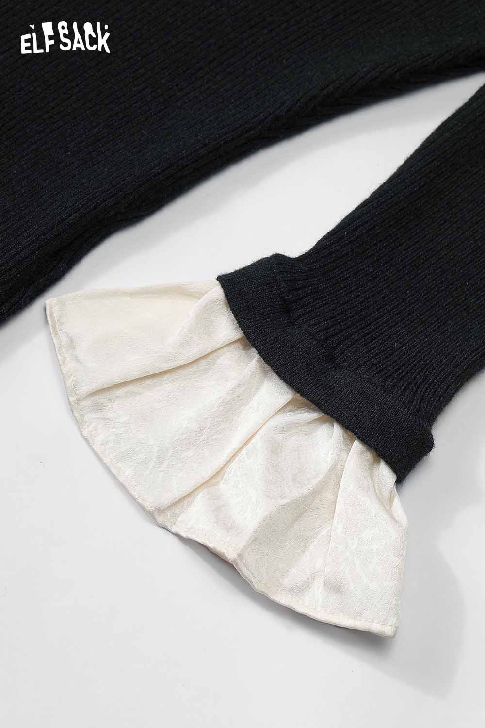 ELFSACK cashmere blend slim fit knit top with contrasting flared sleeves in black and cream