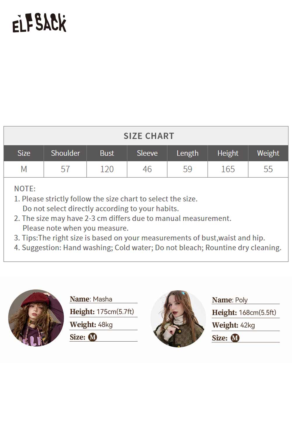 ELFSACK casual striped knit cardigan for women with size chart details and measurement guidelines