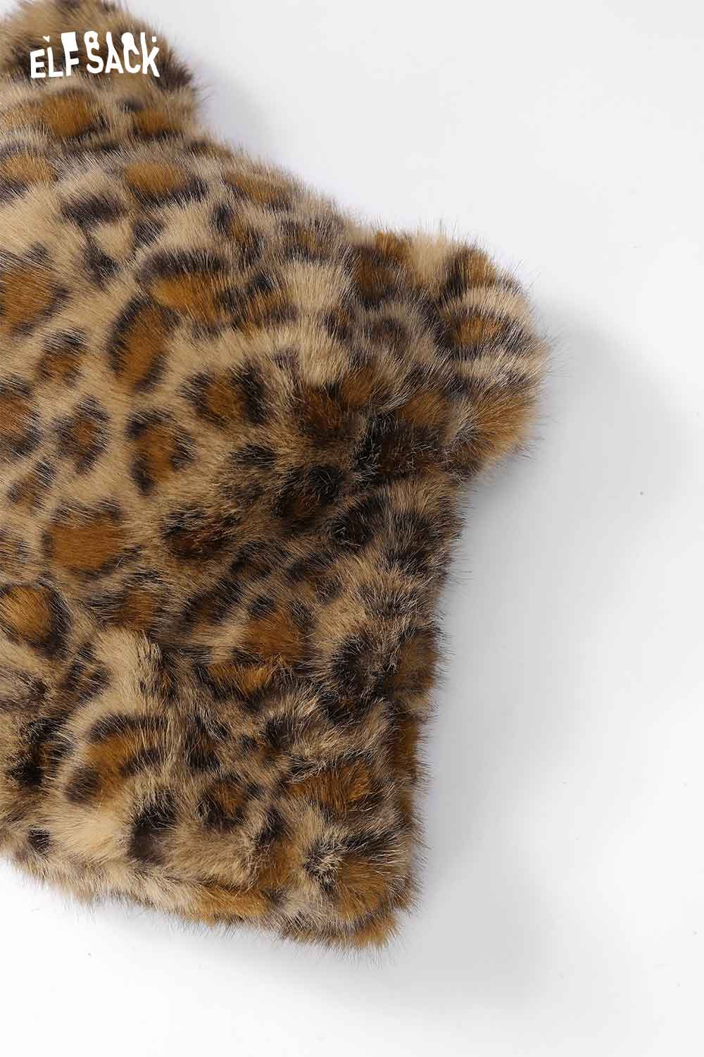 ELFSACK cat ear leopard plush hat featuring a soft and furry texture for stylish warmth