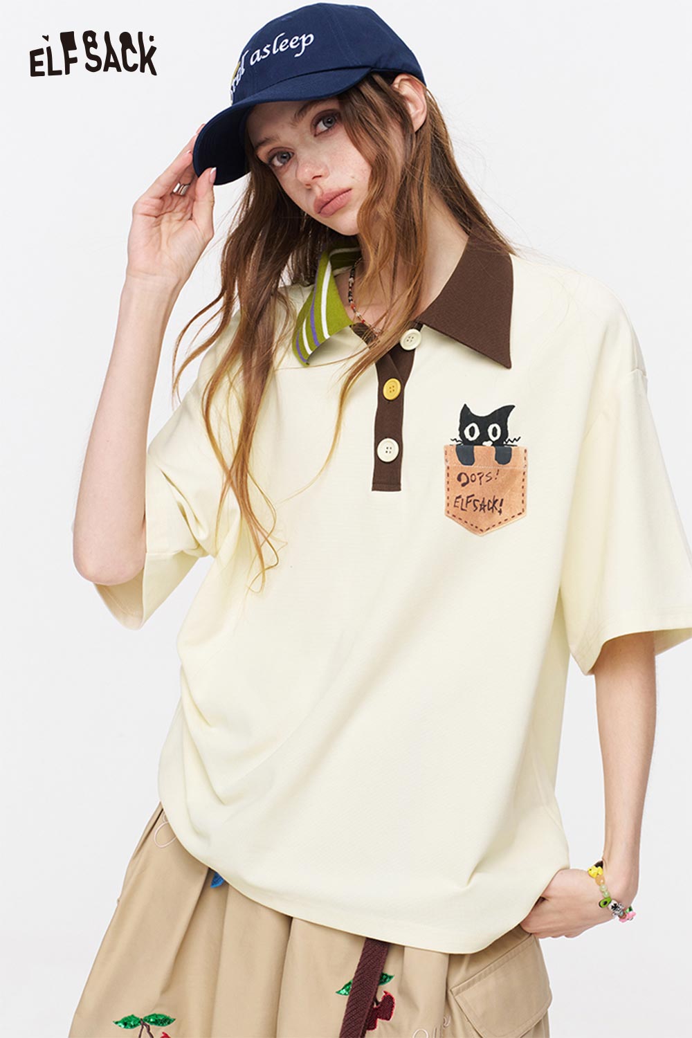ELFSACK Cat Pocket Polo T-Shirt