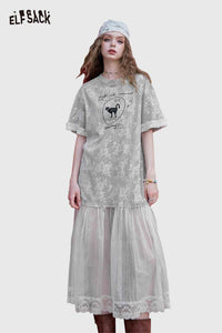 Cat Print Two Piece T Shirt Dress